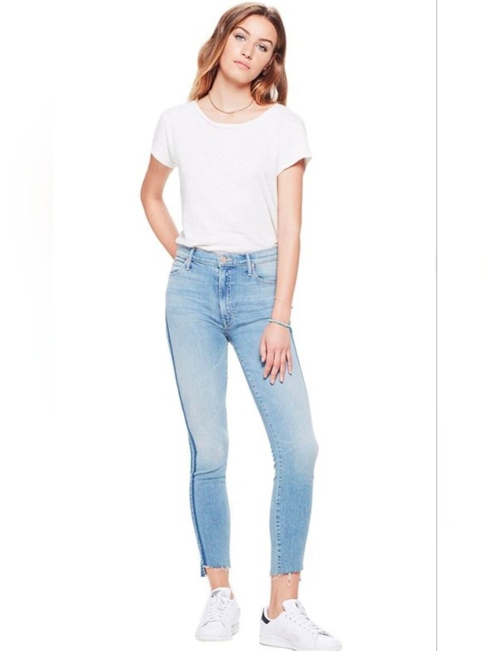 MOTHER The Stunner Zip Ankle Step Fray Light Kitty Racer Jeans 24 GUC Revolve